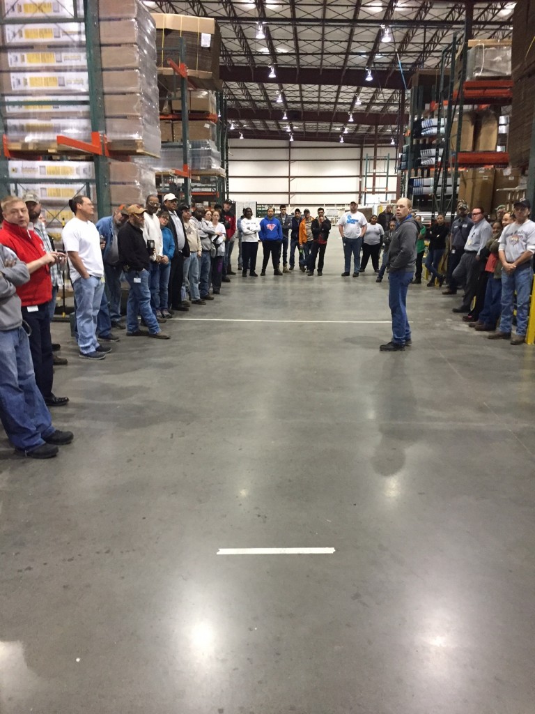 Team Members gathered in the Mocksville, NC manufacturing plant, ready to see their co-workers play Spin to Win