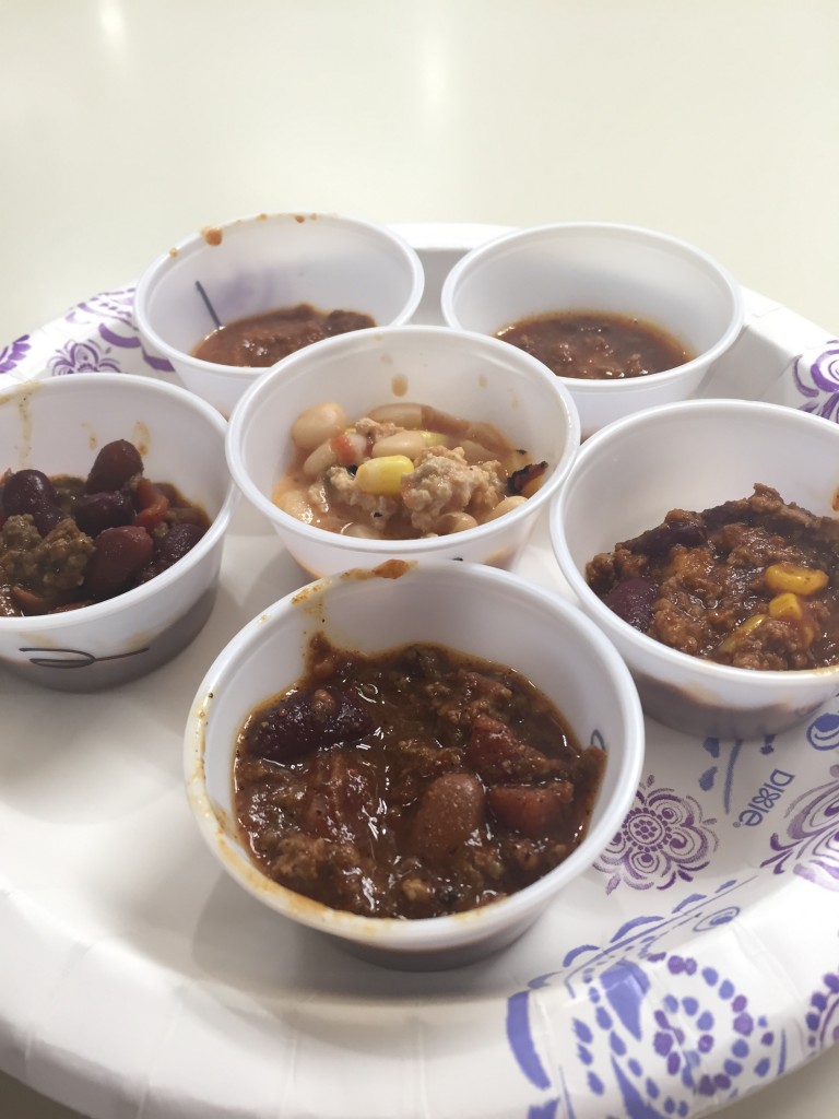 A delicious-looking chili sample plate from the cook-off. 