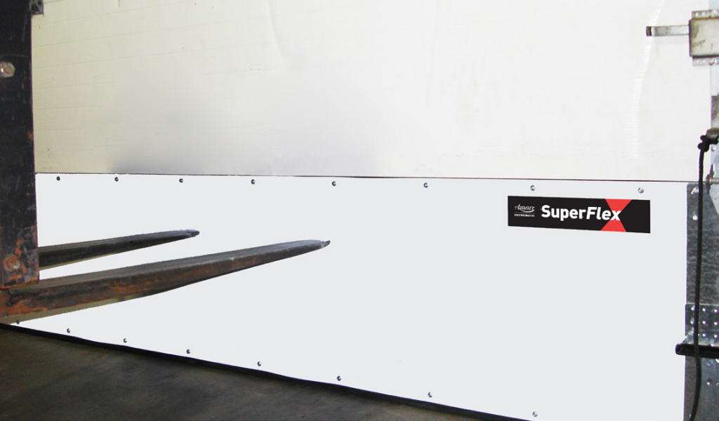 Amarr SuperFlex sections deflect minor blows from warehouse equipment.